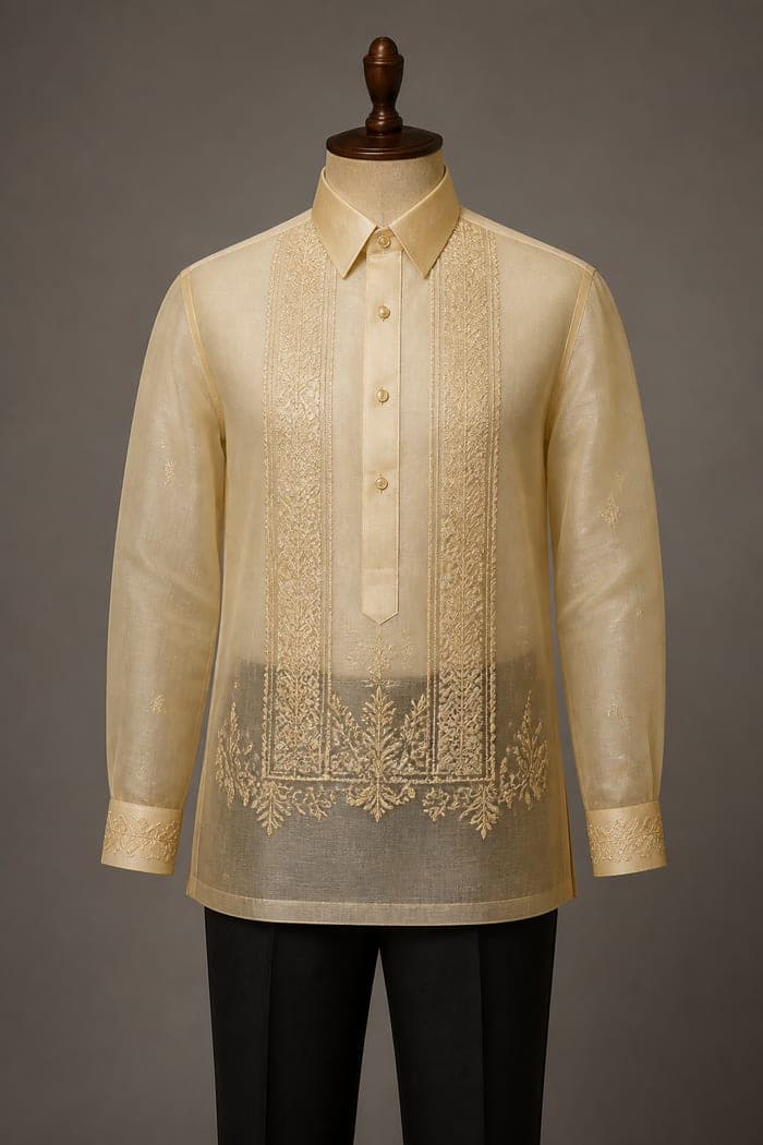 A piña barong on a dress form