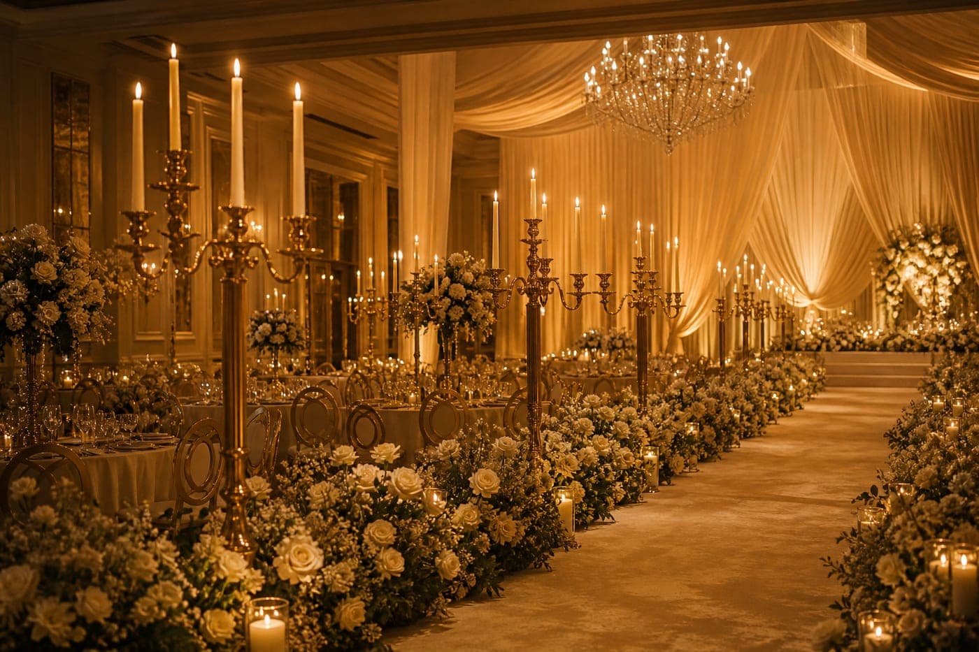 The ballroom in candlelight before the doors open