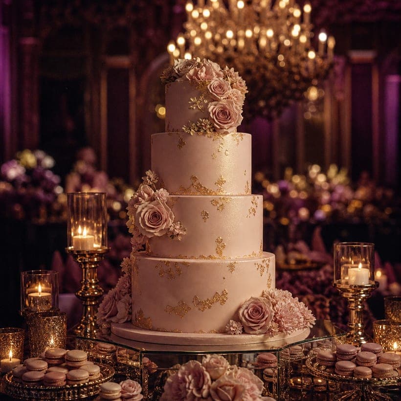 The debut cake under the chandeliers