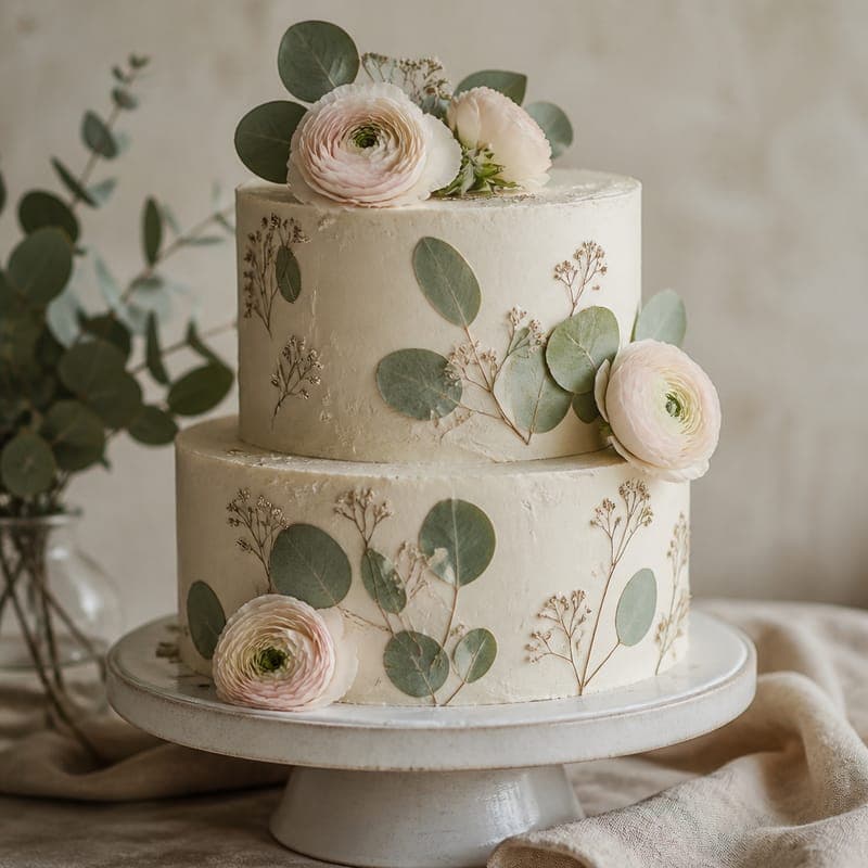 The shower cake with sugar eucalyptus