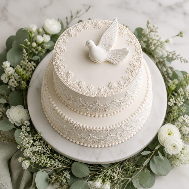The christening cake with sugar flowers