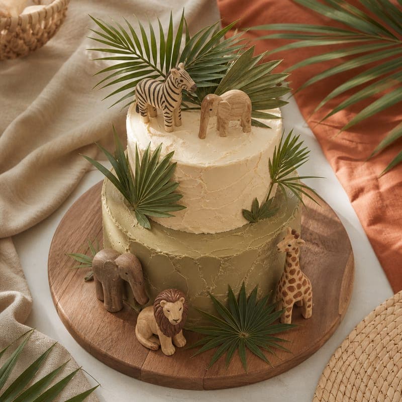A jungle cake with animal figures