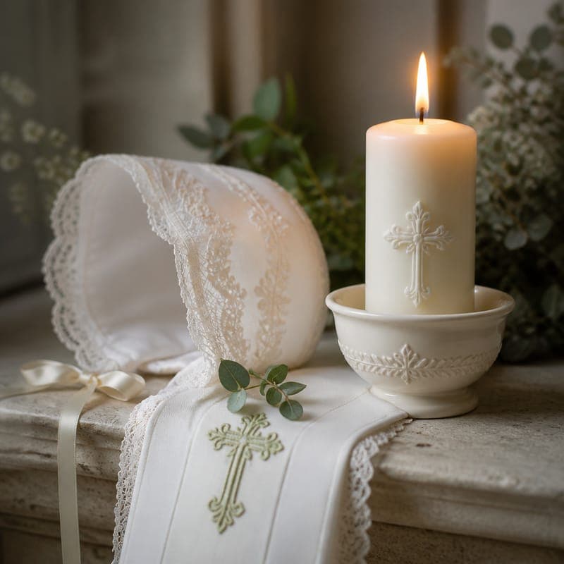 A baptismal candle burning