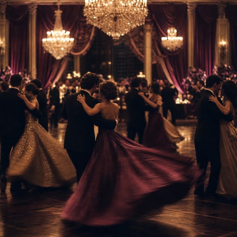 The cotillion rehearsal in the ballroom