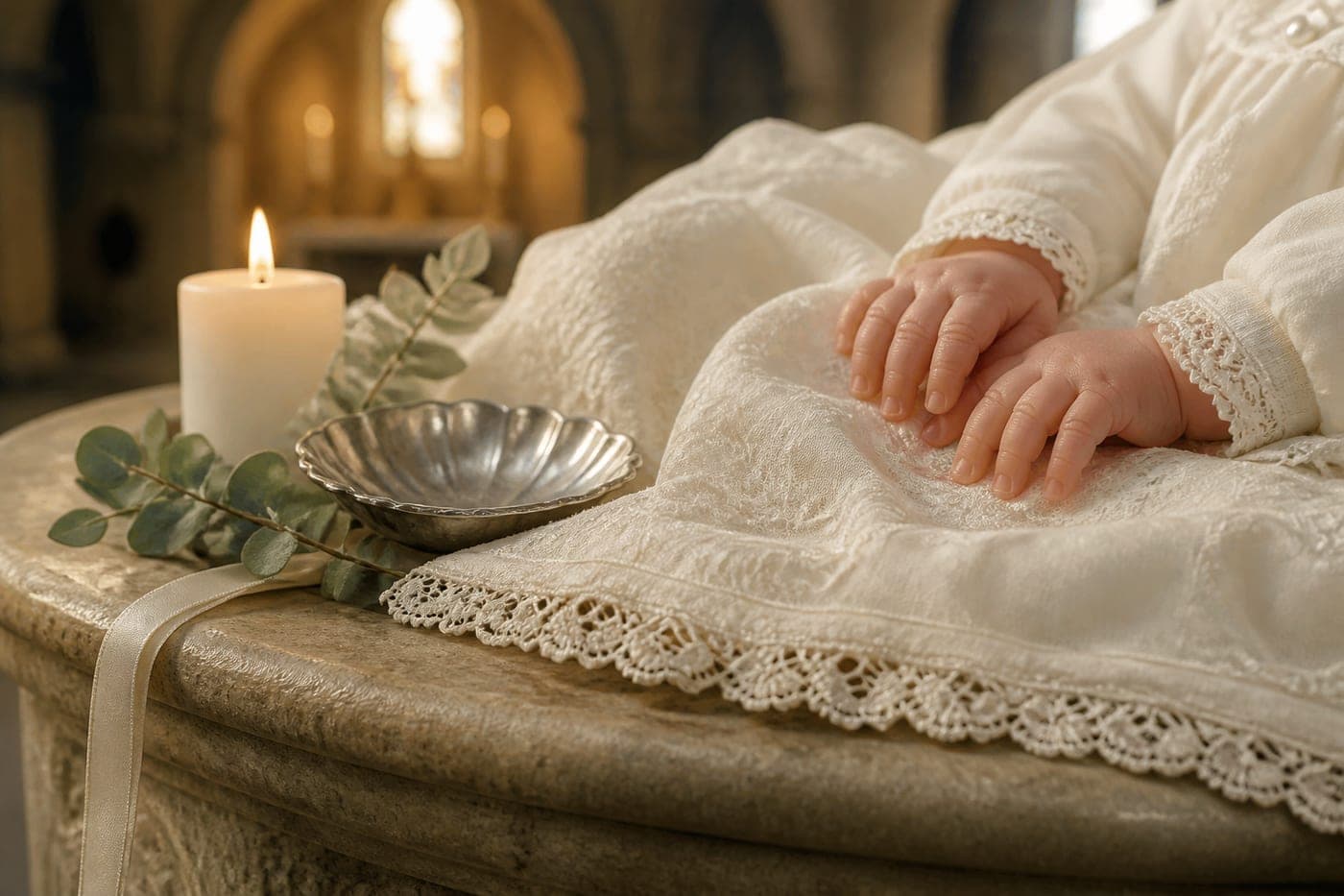 Elena Marie asleep in her christening gown