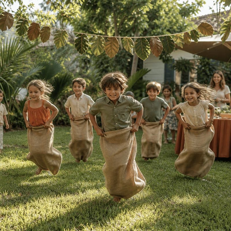 A garden games course set up with rope and flags