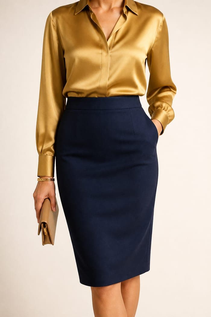 A gold silk dress on a dress form