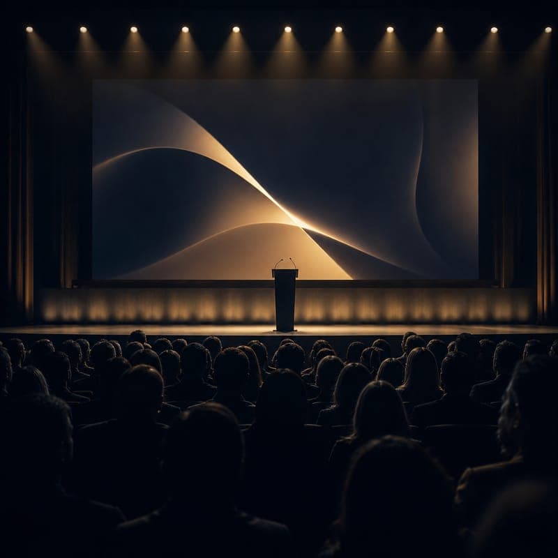The keynote stage under the house lights
