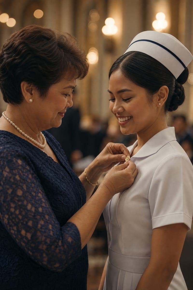 The pinning ceremony in the hall
