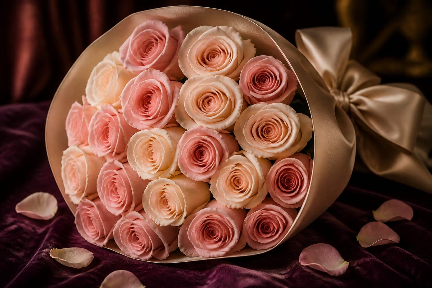 Blush and ivory roses arranged for the eighteen roses dance