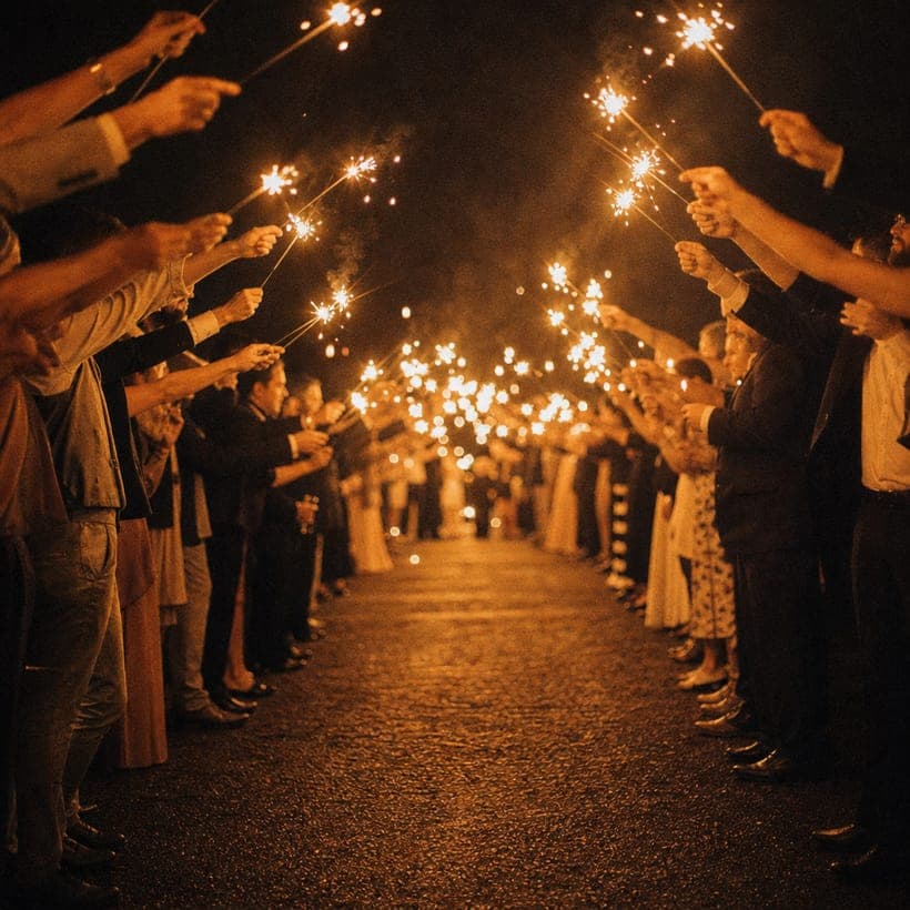 Guests practising a sparkler send-off